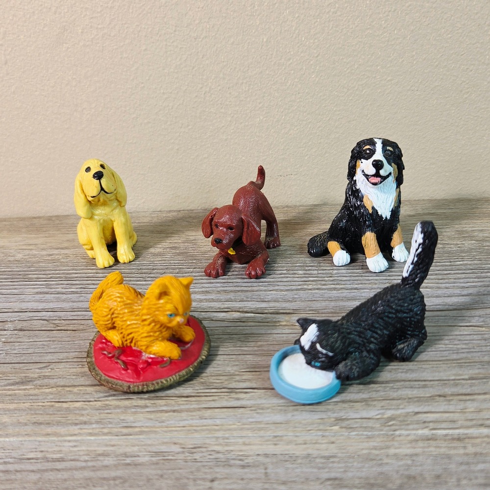 Vintage 1994 MEG Inc Pocket Pets Dog Cat Figurine Lot 5pc Miniature